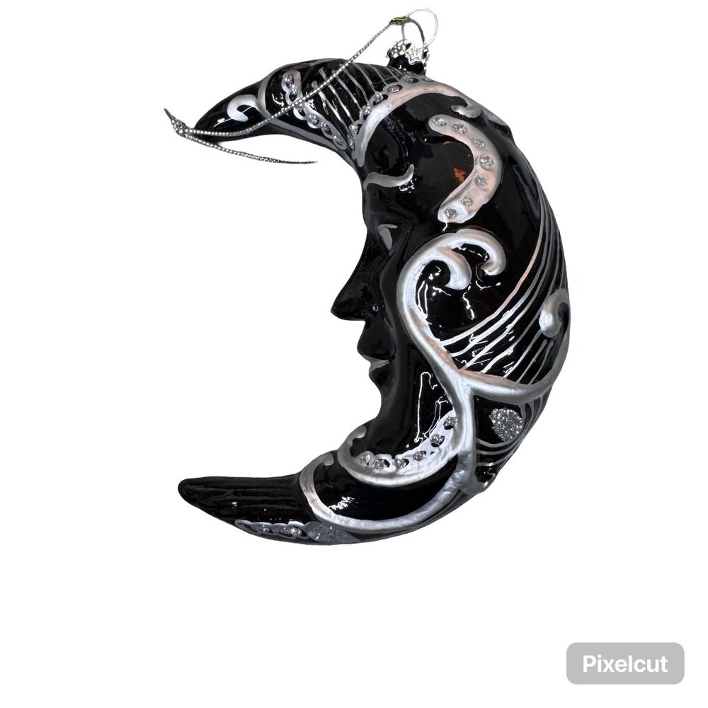 Vintage Black & Silver Crescent Moon Christmas Ornament By Dillards Trimmings